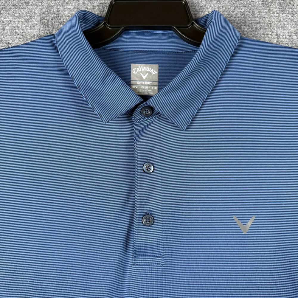 Calloway Opti-Dri Golf Polo Mens 3XL Blue Striped Sleeve Embroidered Logo